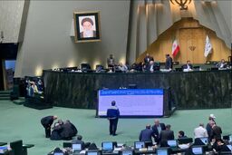الیاس نادران در مقابل جایگاه هیات رئیسه به تحصن نشست
