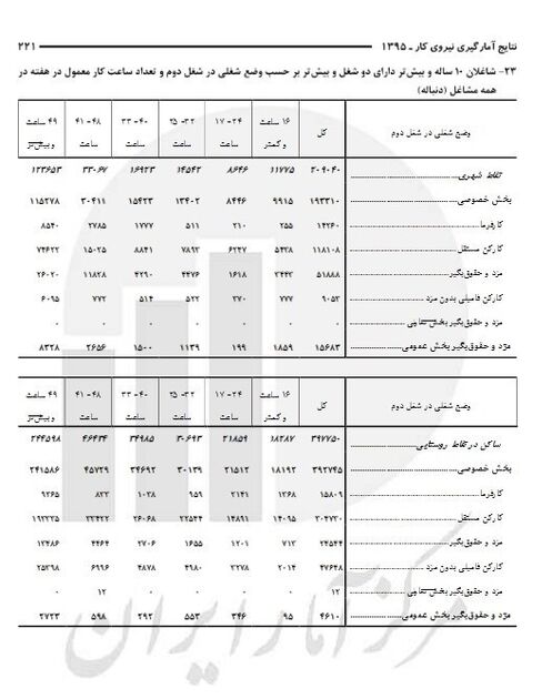 آمار دو شغله های کشور  در سال 95