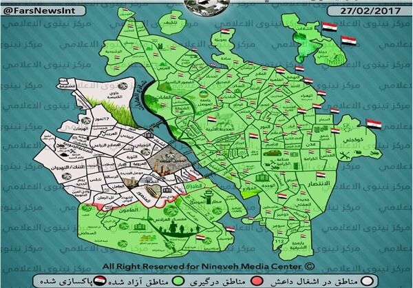 منطقه «الجوسق» در غرب موصل آزاد شد/ درگیری خیابانی در «الدواسه»