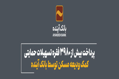 پرداخت بیش از 3980 فقره تسهیلات حمایتی کمک ودیعه مسکن توسط بانک آینده